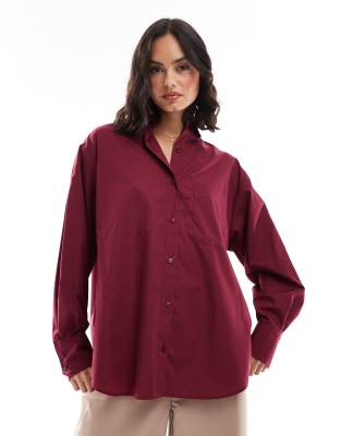 oversized shirt in burgundy-Red