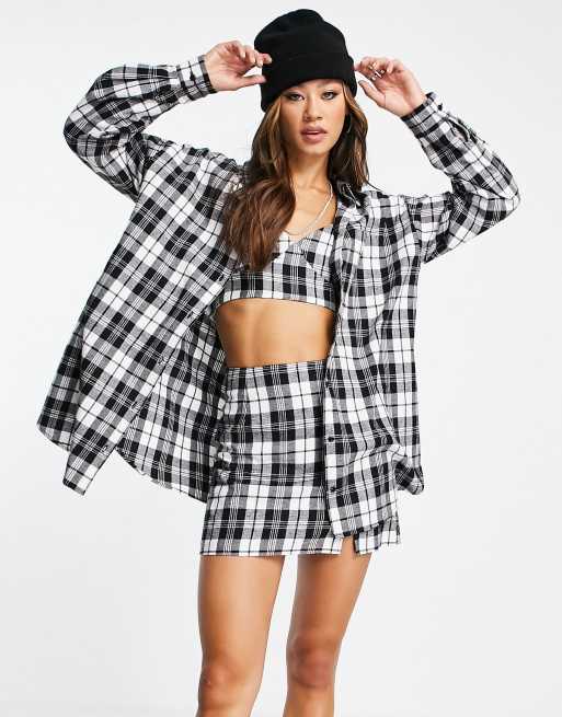 ASOS DESIGN oversized shirt with bralet and mini skirt with notch hem in check p, 2 of 2