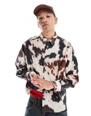 ASOS DESIGN ASOS DESIGN oversized shirt in cow print-Multi