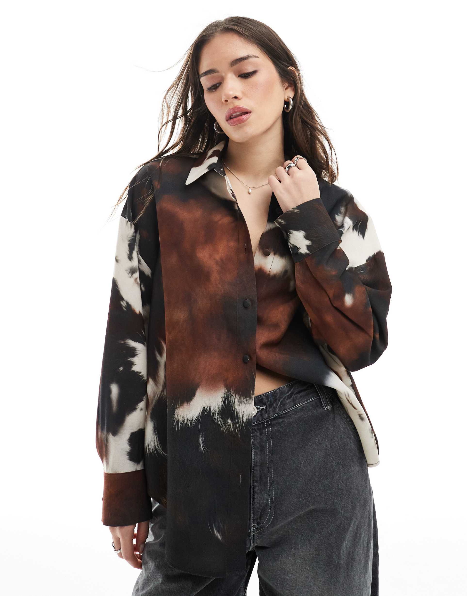asos design oversized shirt in cow print