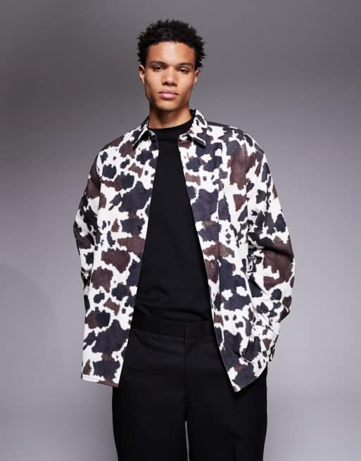 ASOS DESIGN oversized shirt in cow print