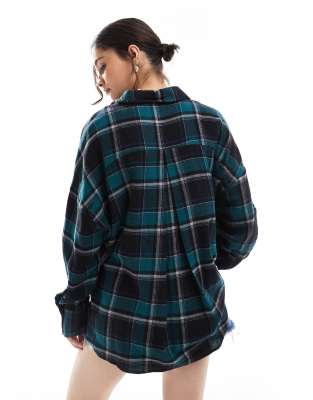ASOS DESIGN oversized shirt in green and black plaid
