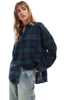 oversized shirt in green and blue check-Multi