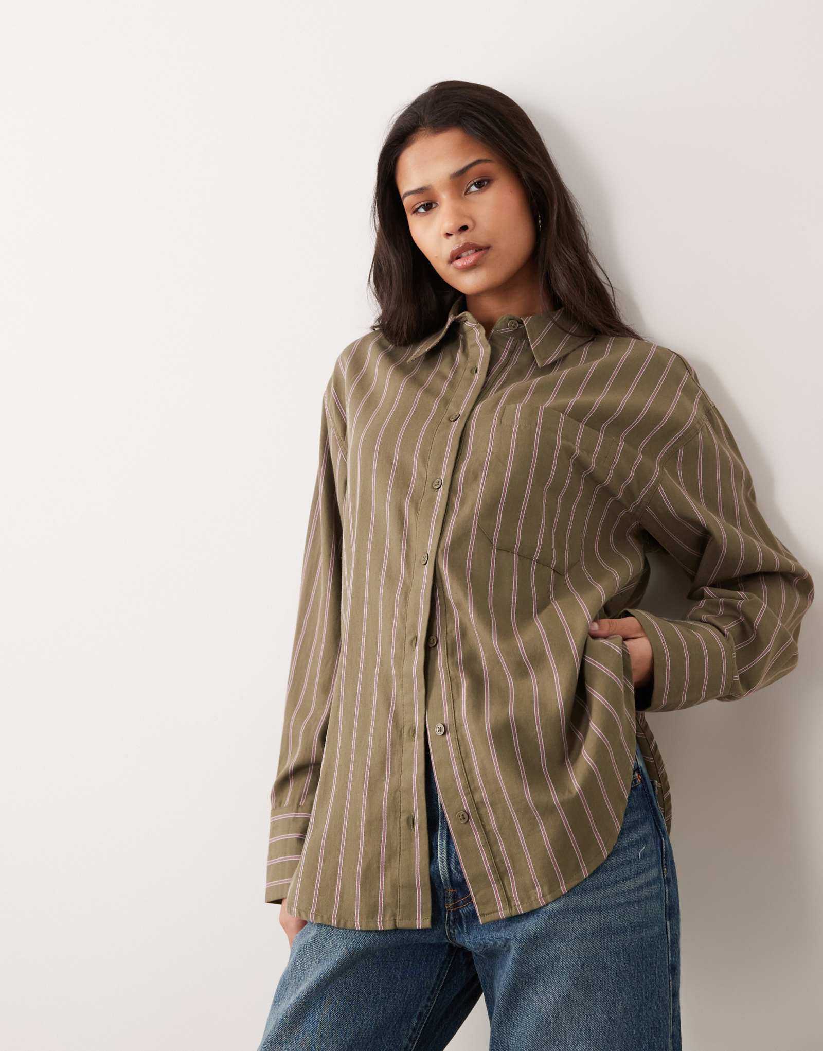 ДИЗАЙНЕРСКАЯ рубашка оверсайз от ASOS в зеленую и бордовую полоску