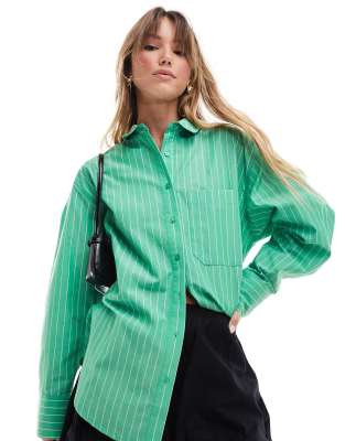 ASOS DESIGN oversized shirt in green stripe