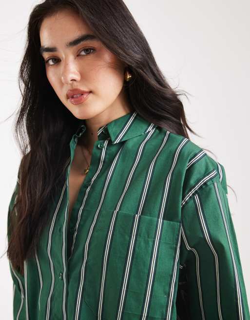ASOS DESIGN oversized shirt in green stripes