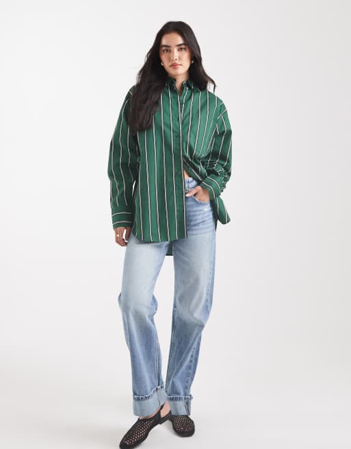 ASOS DESIGN oversized shirt in green stripe, 3 of 4
