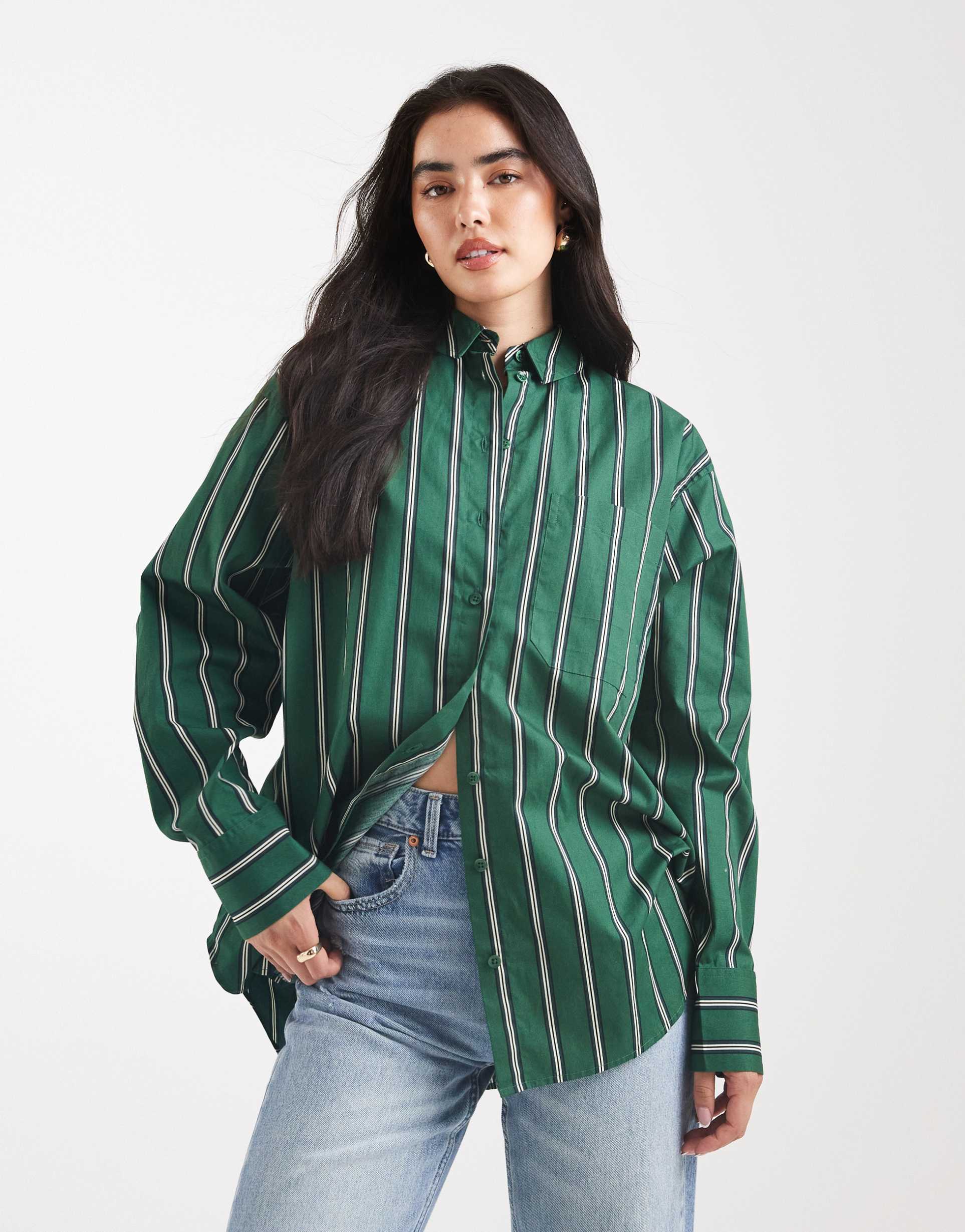 asos design oversized shirt in green stripes