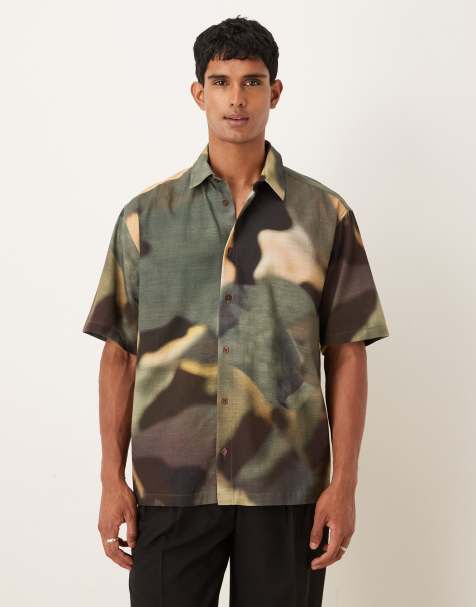ASOS DESIGN oversized shirt in khaki abstract print - view 1