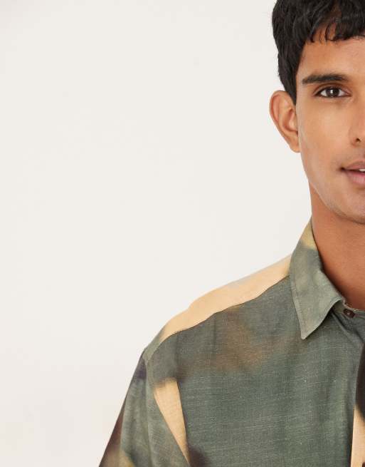 ASOS DESIGN oversized shirt in khaki abstract print