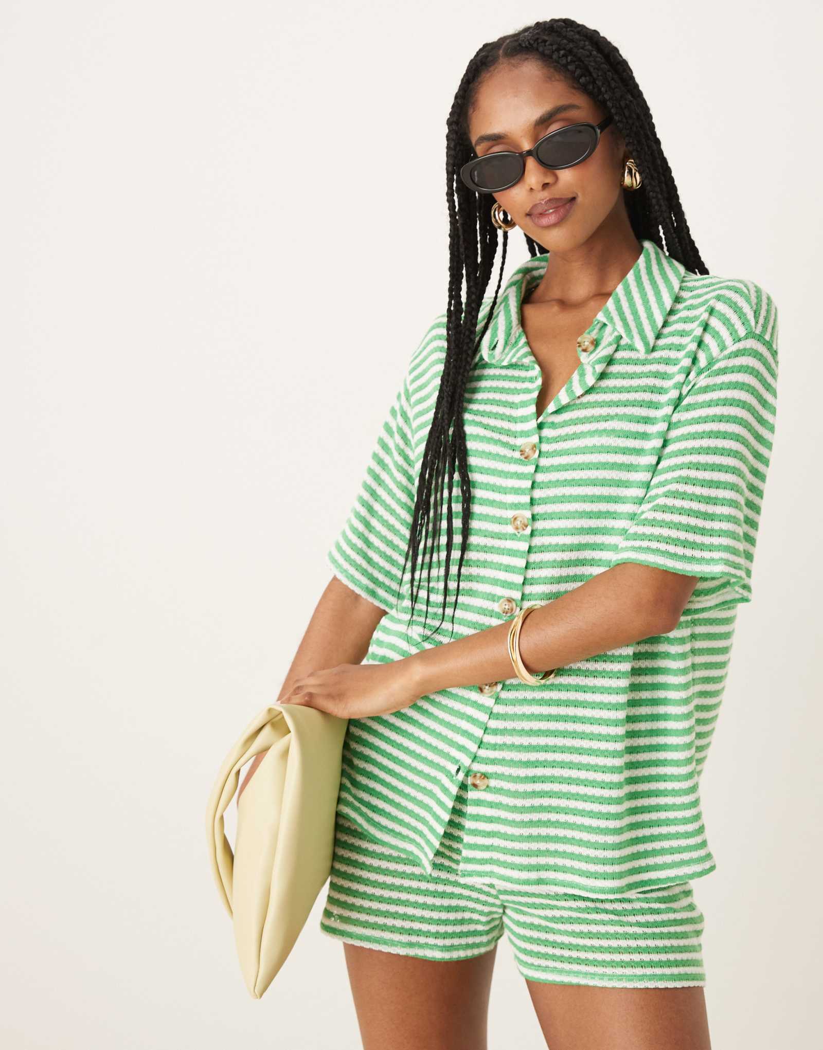 ДИЗАЙНЕРСКАЯ рубашка оверсайз от ASOS в вязаную зеленую и белую полоску - часть комплекта