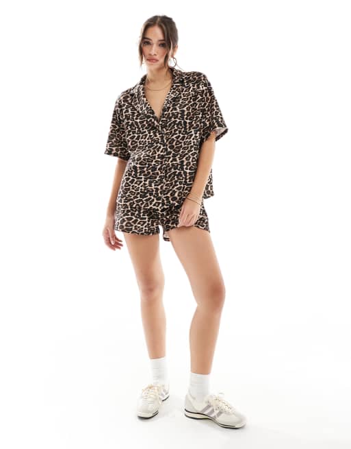 ASOS DESIGN oversized shirt in leopard print (part of a set)