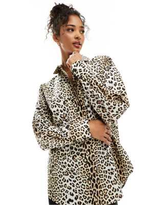 oversized shirt in leopard print-Multi