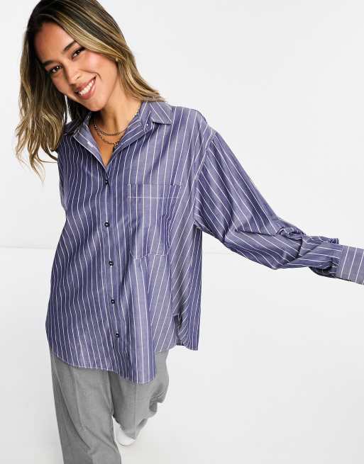 ASOS DESIGN oversized shirt in navy stripe