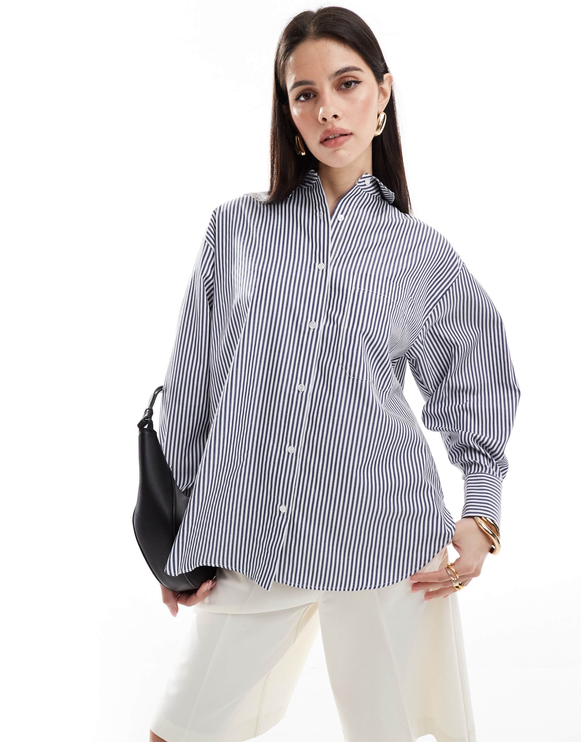 asos design oversized shirt in navy stripe