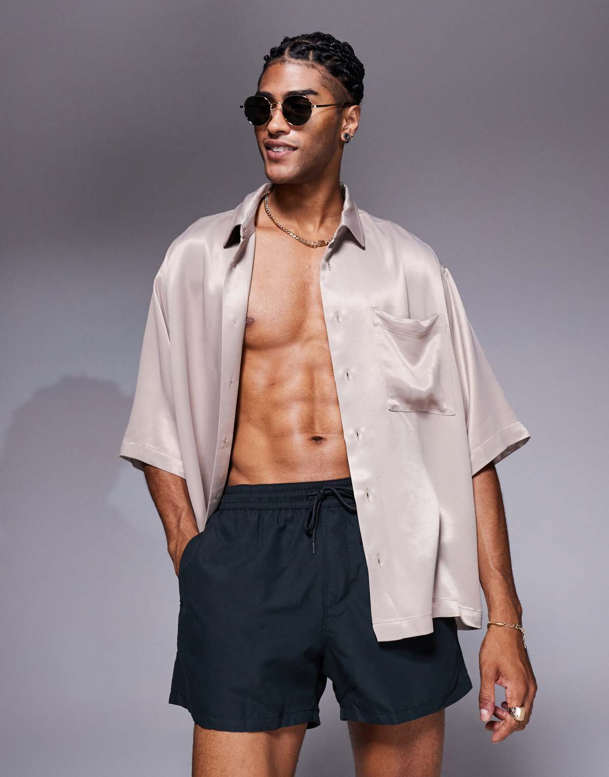 ASOS DESIGN oversized shirt in neutral