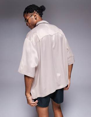 Asos Design Oversized Shirt In Neutral