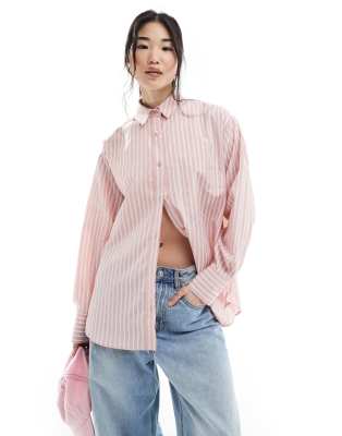 ASOS DESIGN oversized shirt in pink stripe | ASOS