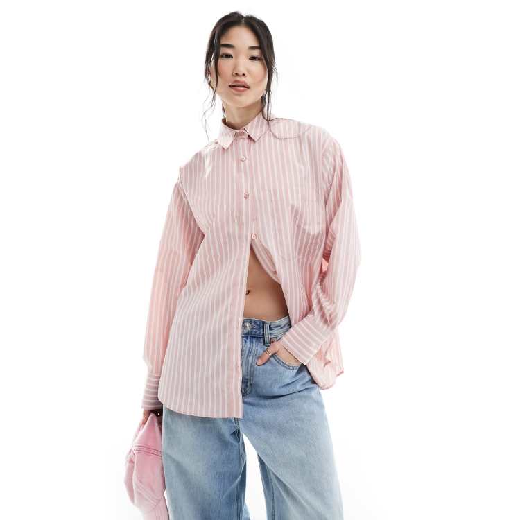 売れ筋商品|||スティーブ マデン カットソー トップス レディース Women's Murphy Oversized Shirt Pink Étienne Oversized Shirt In Striped Cotton Poplin For Women