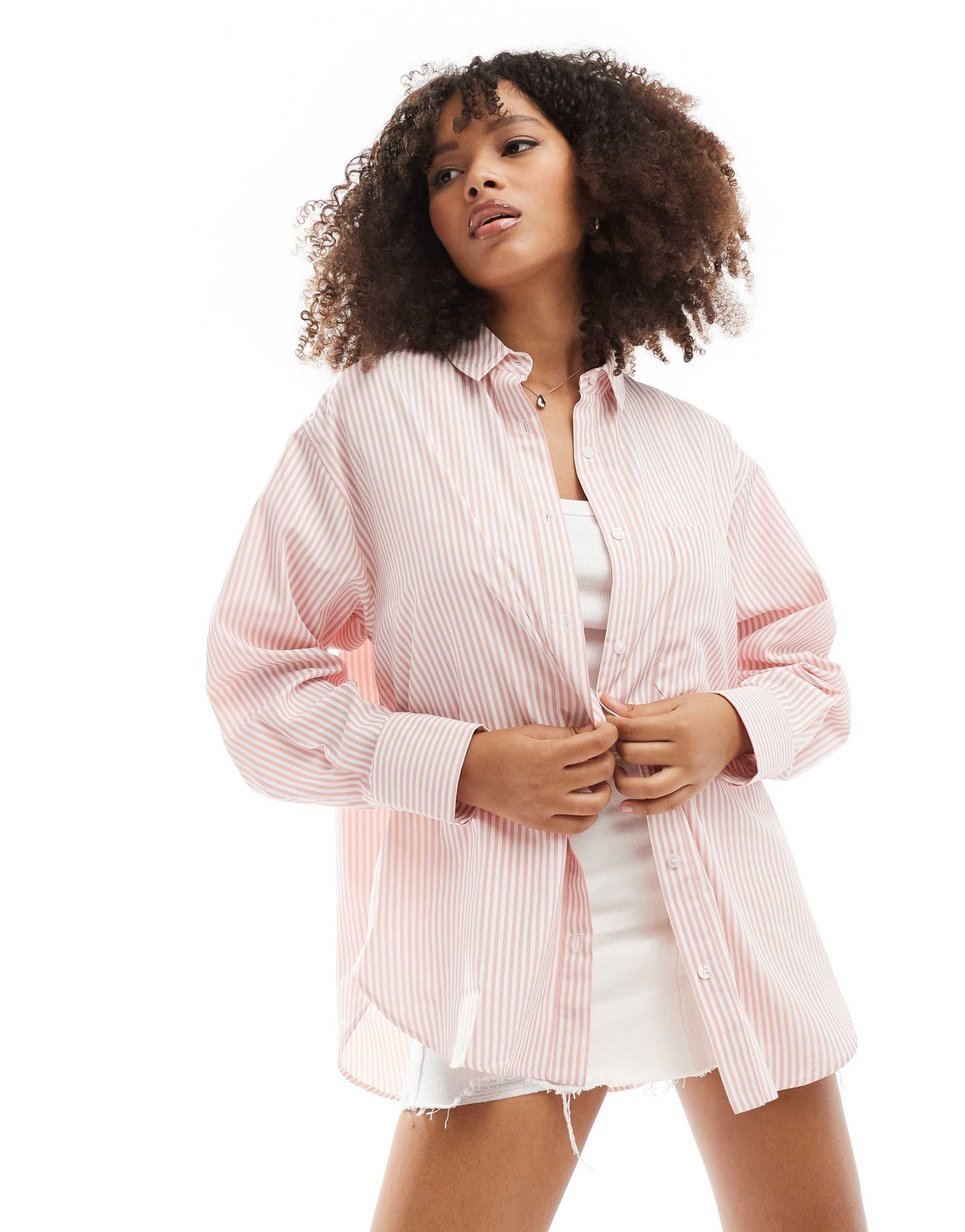 asos design oversized shirt in pink stripe