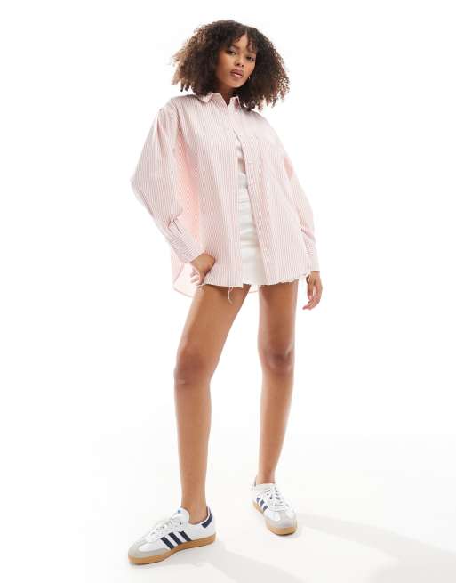 ASOS DESIGN oversized shirt in pink stripe | ASOS