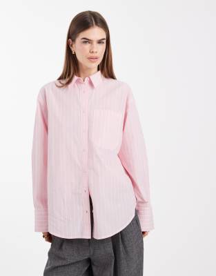 ASOS DESIGN oversized shirt in pink stripe
