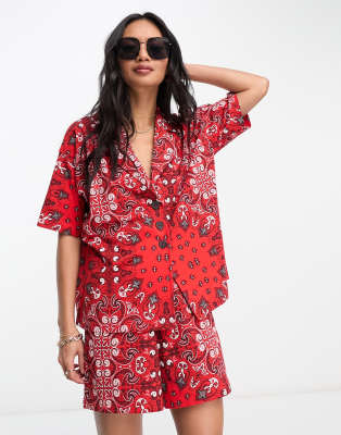 ASOS DESIGN oversized shirt in red bandana print - part of a set