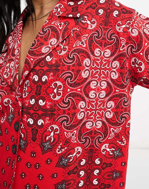 ASOS DESIGN oversized shirt in red bandana print - part of a set