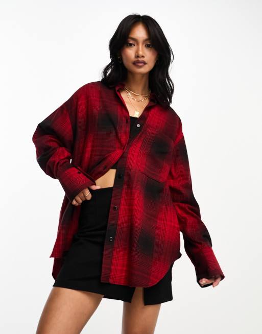 ASOS DESIGN oversized shirt in red & black check 