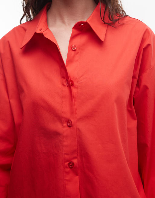 ASOS DESIGN oversized shirt in red poplin, 3 of 4