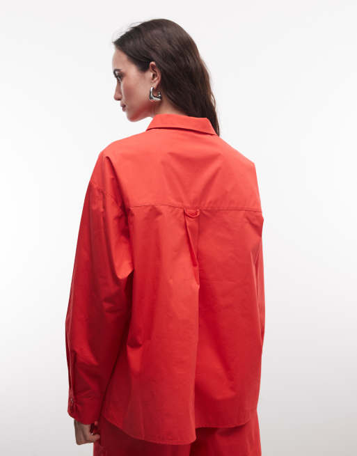 ASOS DESIGN oversized shirt in red poplin, 4 of 4