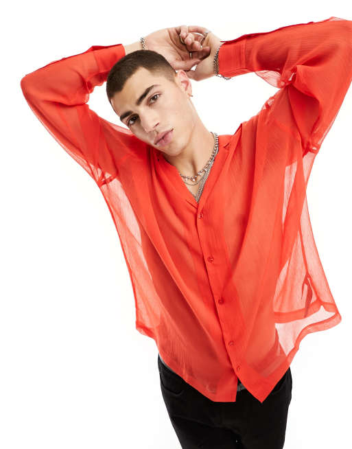 Red oversized hot sale shirt