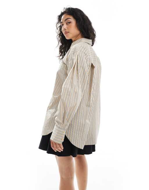 ASOS DESIGN oversized shirt in stone stripe, 3 of 4