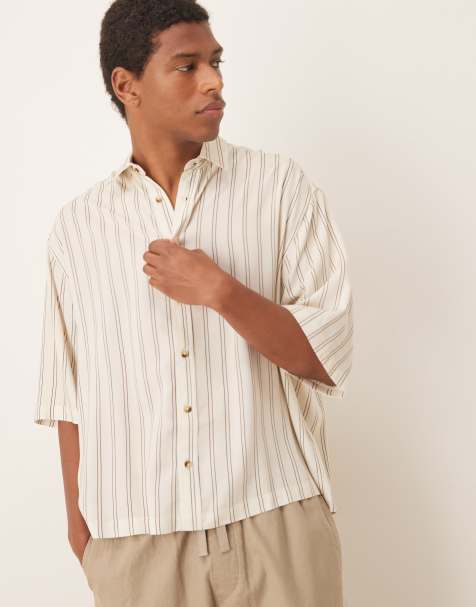 ASOS DESIGN oversized shirt in stone stripe - view 1