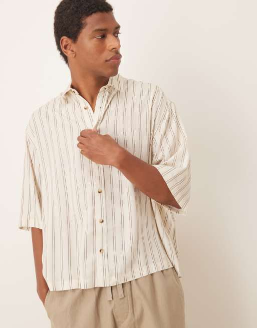 ASOS DESIGN oversized shirt in stone stripe