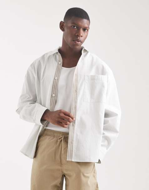 ASOS DESIGN oversized shirt in stone stripes - view 1