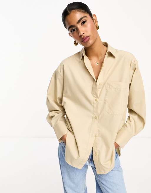 ASOS DESIGN oversized shirt in stone