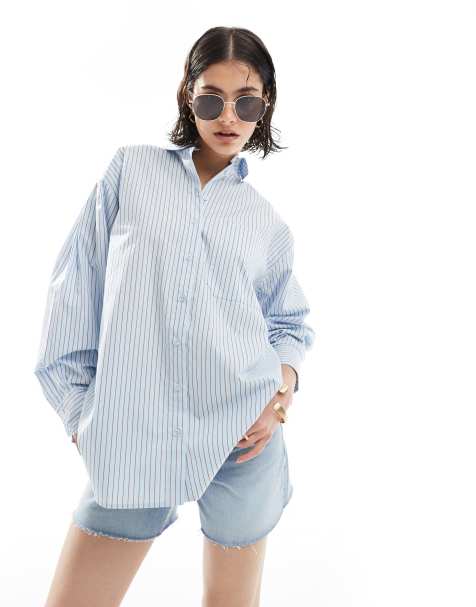 ASOS DESIGN oversized shirt in stripe in blue stripe - view 1