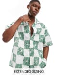 [ASOS DESIGN] ASOS DESIGN oversized shirt in white and green checkerboard floral print XS GREEN