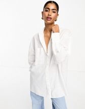 Vila cotton longline shirt in white - WHITE | ASOS