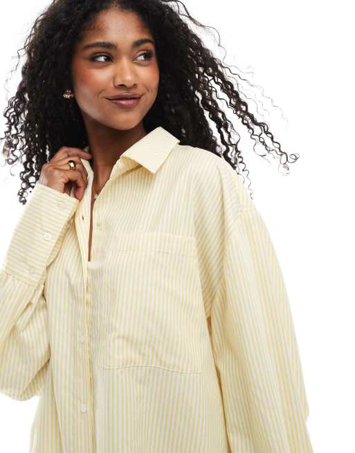 ASOS DESIGN oversized shirt in yellow stripe co ord, 3 of 4