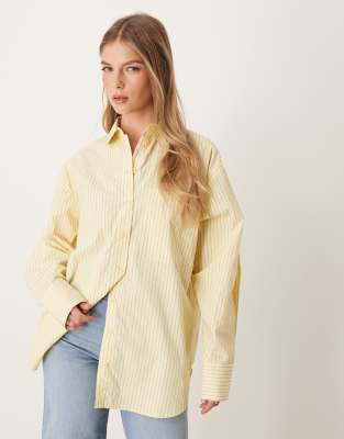 Asos Design Oversized Shirt In Yellow Stripe