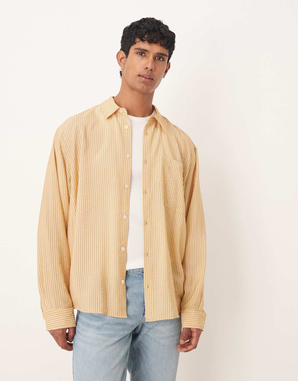 ASOS DESIGN oversized shirt in yellow stripe