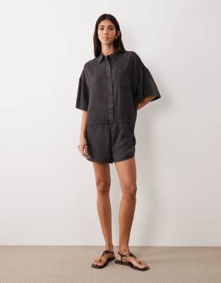 Asos Design Oversized Shirt Romper In Black