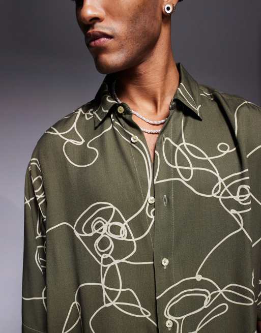 ASOS DESIGN oversized shirt with abstract print in green, 3 of 4