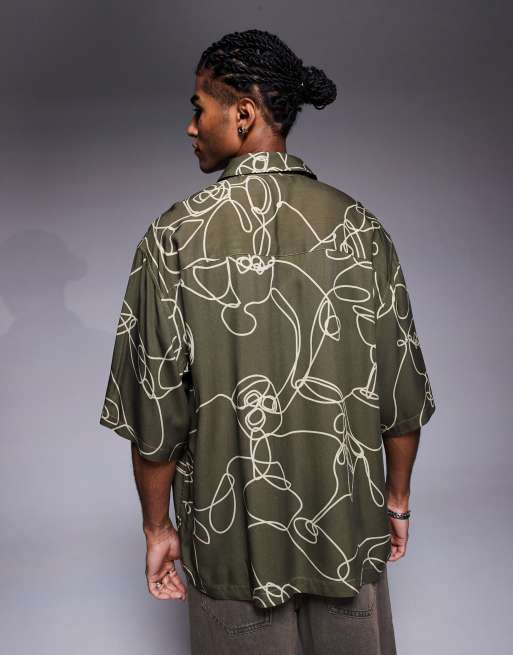 ASOS DESIGN oversized shirt with abstract print in green, 4 of 4