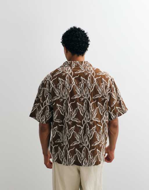 ASOS DESIGN oversized shirt with all over embroidery in brown, 5 of 5
