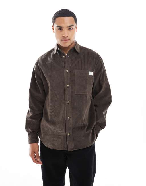 ASOS DESIGN oversized shirt with badge in brown