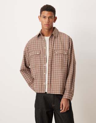 Asos Design Oversized Shirt With Cargo Pockets In Brown
