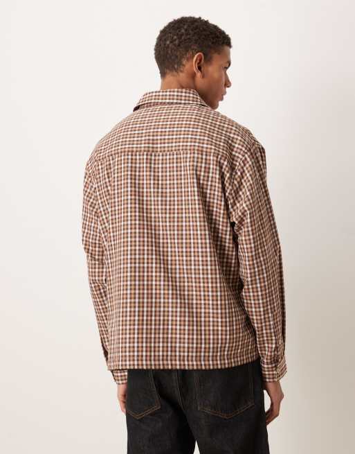 ASOS DESIGN oversized shirt with cargo pockets in brown plaid, 3 of 5